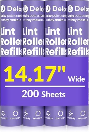 DELOMO 14.17” Large Lint Roller Refills, 4 Packs, 200 Extra Sticky Sheets by DELOMO
