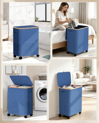 Double Laundry Basket with Wheels and Lid, 150L Clothes Hampers - Image 6