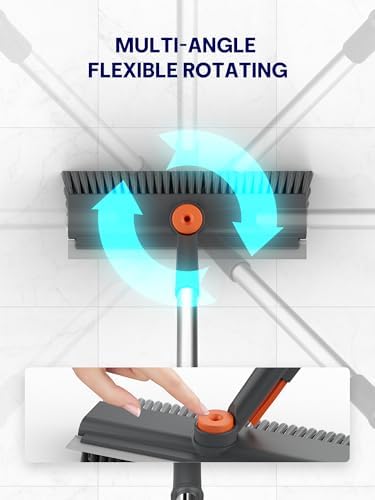 Floor Scrub Brush with Long Handle & Squeegee, 3 in 1 Floor Scrubber - Image 2