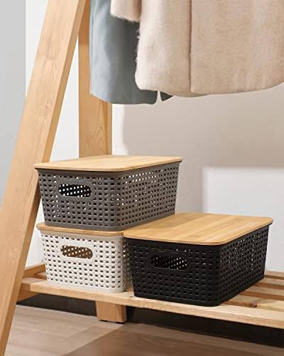 AREYZIN Storage Bins with Bamboo Lids Set of 6 Lidded Storage Container Plastic - Image 4