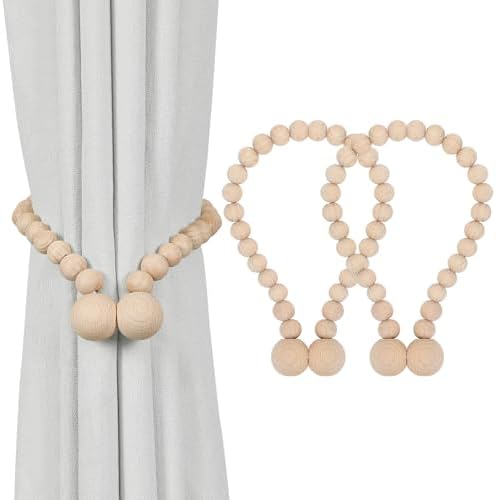 KLOGTSIND Magnetic Curtain Tiebacks, 2 Pack Wood Bead Curtain Holdbacks by KLOGTSINDDirect