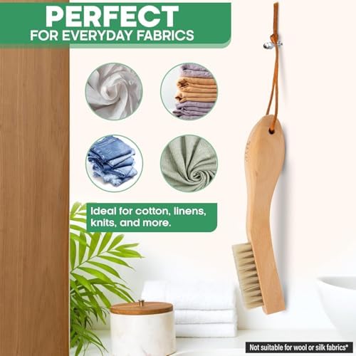 Laundry Stain Remover Clothes Brush Set of 2 Natural Soft Boar Bristle White & - Image 4