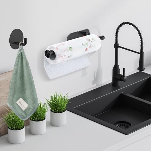 Paper Towel Holder with 2 Hooks-Under Cabinet Paper Towel Holder - Image 3