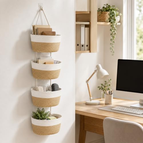 Klmnop 4-Tier Over The Door Hanging Baskets, Wall Mounted Cotton Basket - Image 6