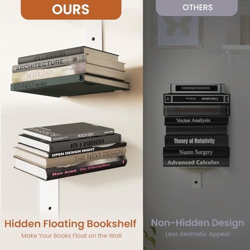 Wawocs Invisible Bookshelves for Wall, 4 Tier Floating Bookshelf Made of Heavy - Image 5