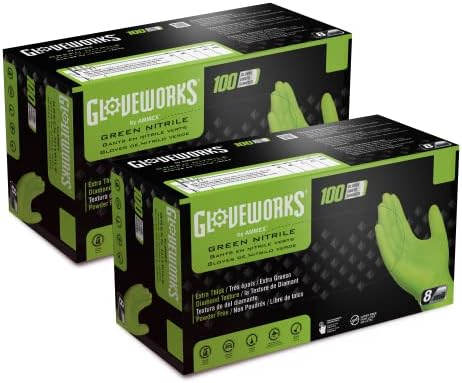 GLOVEWORKS Green Nitrile Gloves 8 Mil Heavy Duty Texture Medium by GLOVEWORKS