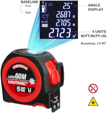HAUTMEC 3-in-1 Laser Tape Measure, 197ft Digital Tape Measure & 16ft Measuring - Image 6