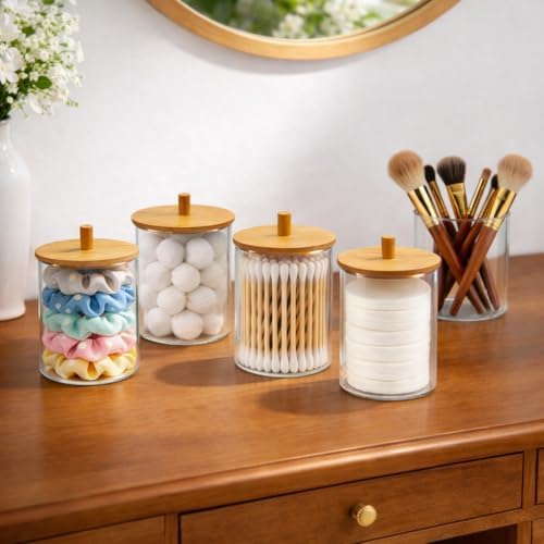 15 oz Glass Qtip Holder with Bamboo Lids, 2 Pack Apothecary Jars - Image 3