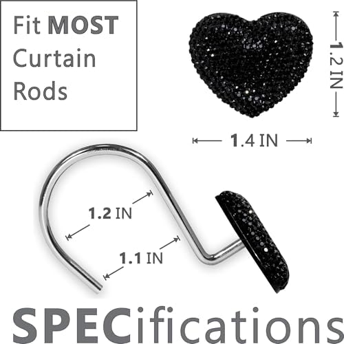 Black Bling Shower Curtain Hooks: Cute Heart Bathroom Curtain Rings - Image 3