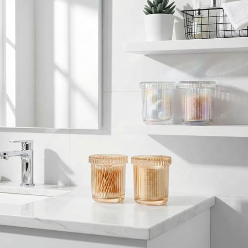 Amber Thick Glass Bathroom Qtip Holder, 2 Pack - Image 5