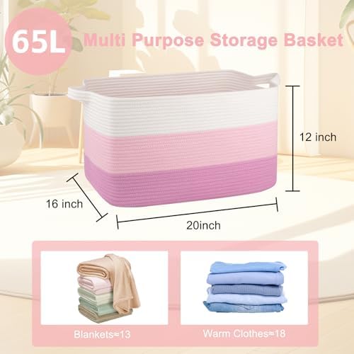 OIAHOMY Large Blanket Basket, 65L Cotton Rope Woven Laundry Basket, Toy Bin - Image 3