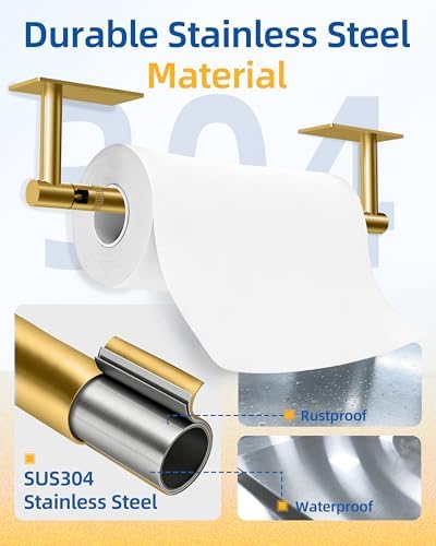 RUACQ Paper Towel Holder Under Cabinet, Stainless Steel, Brushed Gold - Image 5