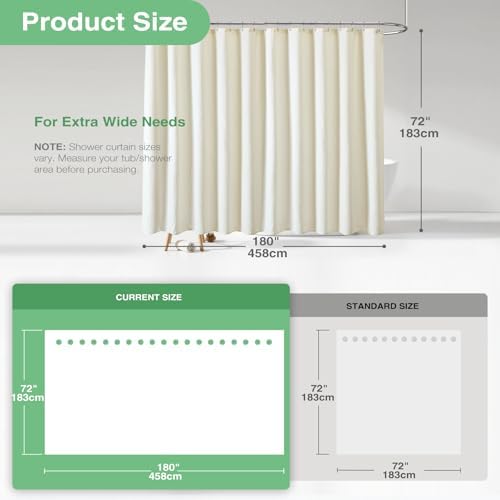 Dynamene Extra Wide Waffle Shower Curtain 256 GSM Fabric 180x72 Cream/Ivory - Image 3