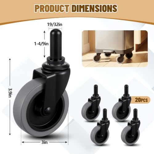Aurelema 4 Pcs 3" Mop Bucket Casters Replacement, 3 Inch Swivel Stem Caster - Image 2