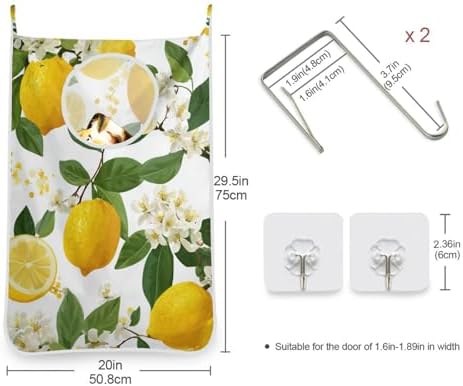 Lemon Branch Flower Hanging Laundry Hamper Door Hampers Bag Basket - Image 3