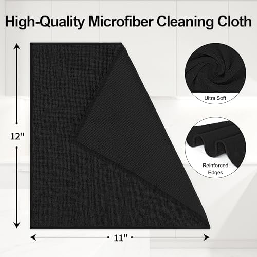 Microfiber Cleaning Cloth, 12 Pack Black Cleaning Rags, Reusable Microfiber - Image 2