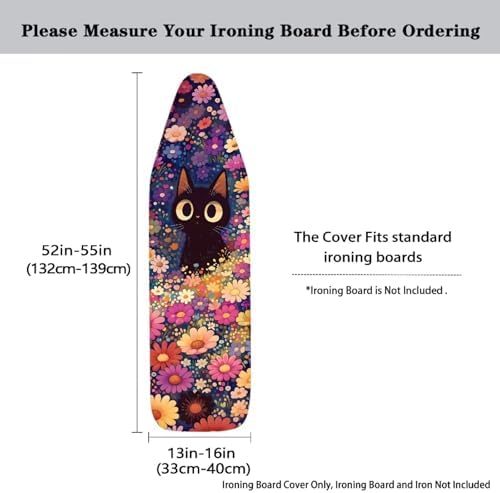 Flowers and Cat Ironing Board Cover, Stretch Scorch Resistant Padding Elastic - Image 5
