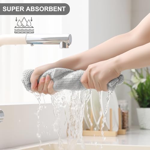 Homaxy 16 Pack 100% Cotton Kitchen Towels and Dishcloths Set, Light Gray - Image 3
