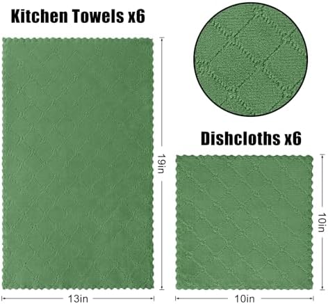 Homaxy Super Soft 12 Pack Kitchen Towels and Dishcloths Set, Grass Green - Image 6