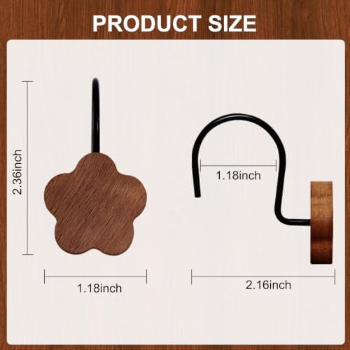 12-Piece Wood Flower Shower Curtain Hooks - Image 4