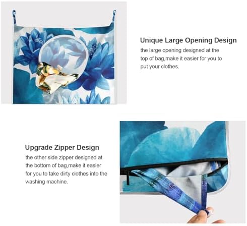 Ink Blue Lotus Flower Hanging Laundry Hamper Door Hampers Bag Basket - Image 4