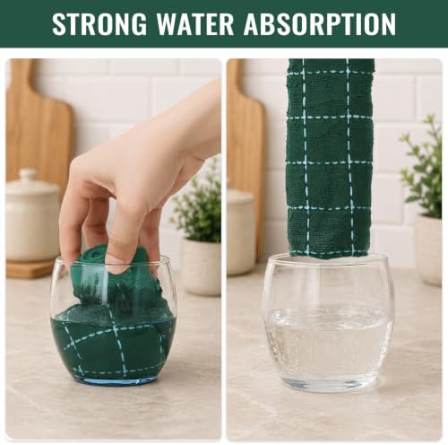 Kitinjoy 100% Cotton Terry Kitchen Towels, 13”x 28”, Dark Green - Image 5