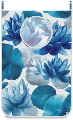 Ink Blue Lotus Flower Hanging Laundry Hamper Door Hampers Bag Basket by Tatenale