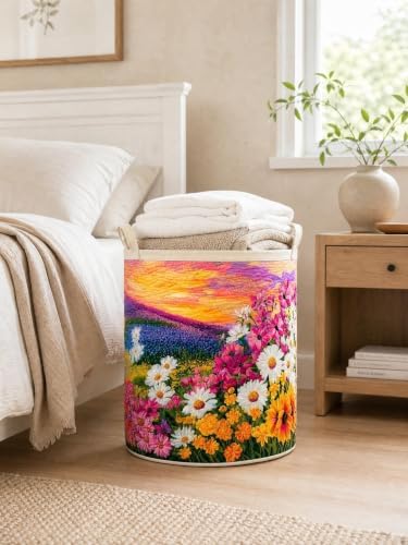 Quilted Laundry Basket with Handles, Boho Floral Quilted Storage Hamper - Image 7