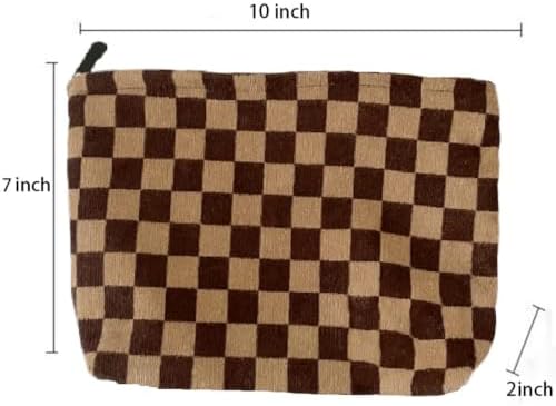 SxoSyo Checkered Makeup Bag, Large Corduroy Cosmetic Pouch - Image 5