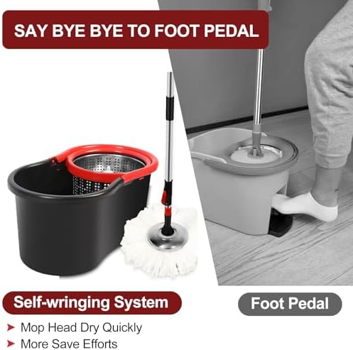 Spin Mop and Bucket with Wringer Set, 3 Washable Microfiber Pads Included - Image 5