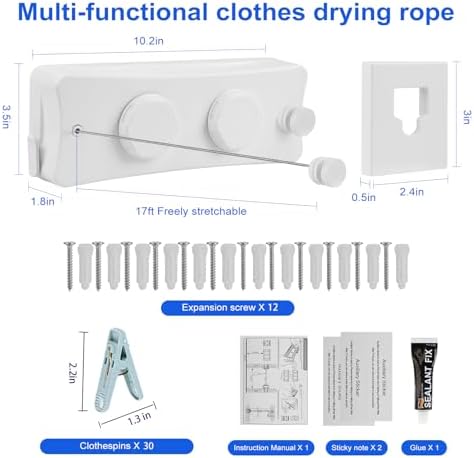 17Ft Retractable Clothesline Indoor/Outdoor, Comes - Image 6