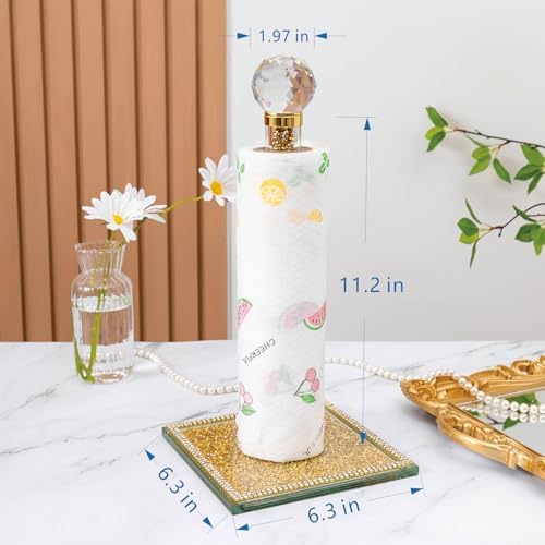 Gold Crystal Standing Paper Towel Roll Holder Countertop Weighted Rack - Image 3