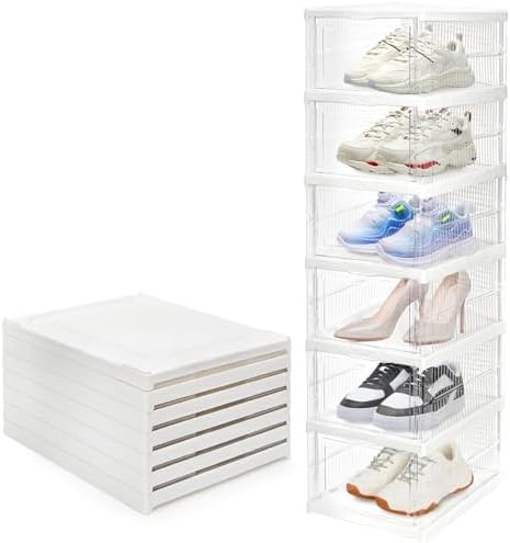 Hedume 6 Pack Clear Shoe Boxes Stackable, Drop Front Shoe Storage Box, No by Hedume