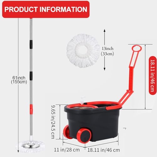 Spin Mop and Bucket with Wringer Set, 360° Rotating Head Mop Bucket System with - Image 7