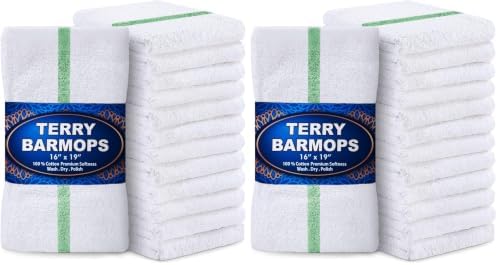 GREEN LIFESTYLE Terry Bar Mops 16" x 19" 24 Pack - 28 oz Cotton Bar Towels by GreenLifeStyle
