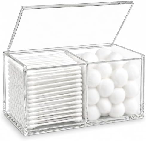 Acrylic Qtip Holder with Hinged Lid – Clear Cotton Swab Dispenser – Bathroom by MySpaceOrganizers