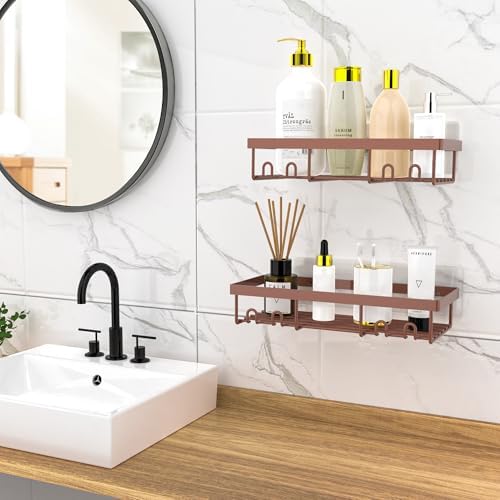 Moforoco Shower Caddy Shelf Organizer Rack, Self Adhesive Black Bathroom - Image 3