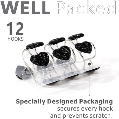 Black Bling Shower Curtain Hooks: Cute Heart Bathroom Curtain Rings - Image 5