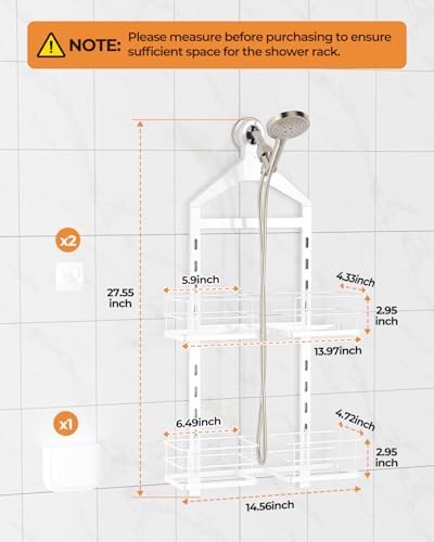 ODesign 2 Tier Shower Caddy for Handheld Shower Heads Anti-Swing White - Image 2