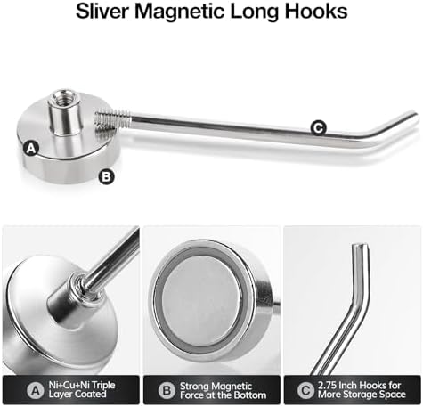 Magnetic Hooks, 3 Inch Long Magnets Hook, 15 lbs+ Heavy Duty - Image 4