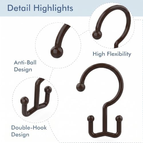 Bathway Brown Shower Curtain Hooks, 12 Plastic Double Shower Curtain Rings - Image 5