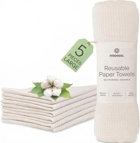 mioeco 5 Pack Reusable Kitchen Paper Towels, Large Size Cotton Dish Cloths by MioEco-SustainableLiving