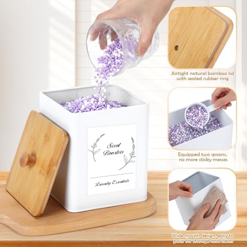 Vesici 3 Pcs Metal Laundry Pod Container 2 Pcs Scoops Dryer Sheet Holder - Image 3