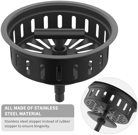KONE Black Kitchen Sink Drain Matte Black Sink Strainer 3-1/2 Inch Drain - Image 2