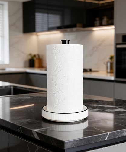 Paper Towel Holder, Ceramic Heavy Plate Base Wobble-Free, Roll Stand-Wh-bk - Image 6