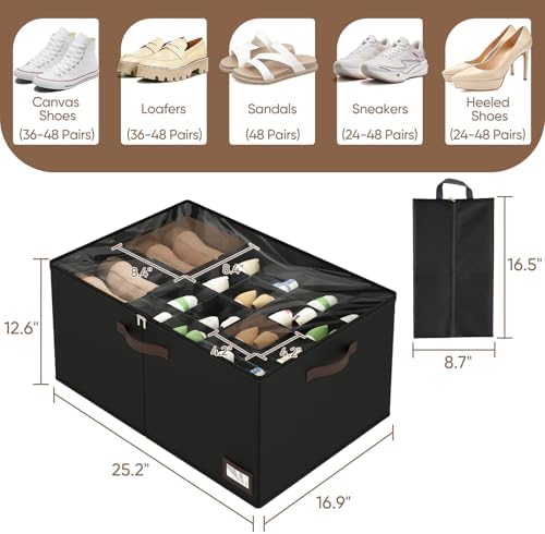 OIAHOMY 2 Pack Shoe Organizer for Closet, Large Foldable Shoe Storage Bins - Image 3