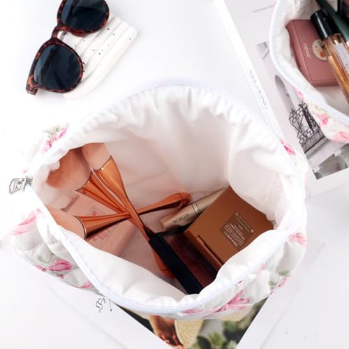 2Pcs Quilted Cotton Makeup Bag Large Travel Makeup Pouch Small Brush Holder Set - Image 6