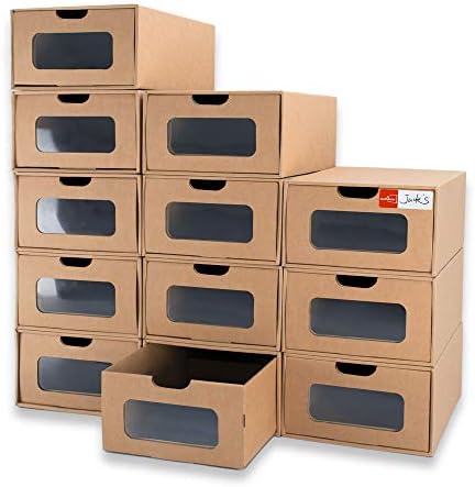 Shoe Boxes Cardboard, 12 Pack, Big Size, Waterproof, Heavy Duty, Stackable Shoe by WALLQMER