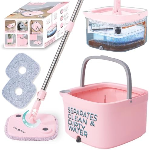 True & Tidy Square Spin Mop & Bucket System w/Machine Washable Pads by TrueTidy