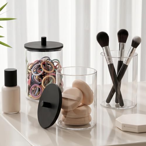 Glass Qtip Holder with Wood Lids, 10 oz Apothecary Jars, 2 Pack - Image 6